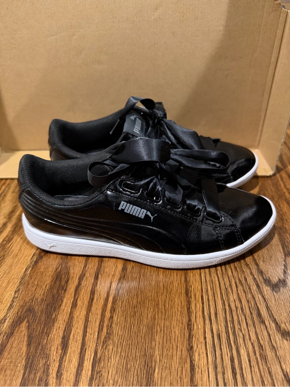 Puma Women’s Black Patent Low-Top Sneakers with White Outsole